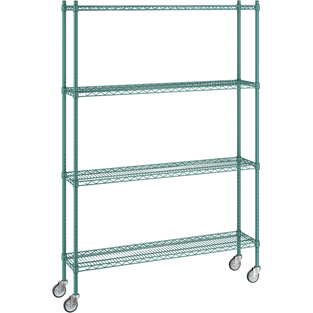 Regency 12 inch x 54 inch x 80 inch NSF Green Epoxy Mobile Wire Shelving Starter Kit with 4 Shelves