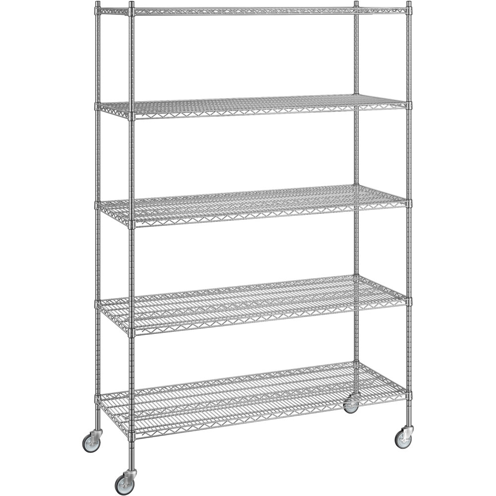 Regency 24 inch x 60 inch x 92 inch NSF Chrome Mobile Wire Shelving Starter Kit with 5 Shelves