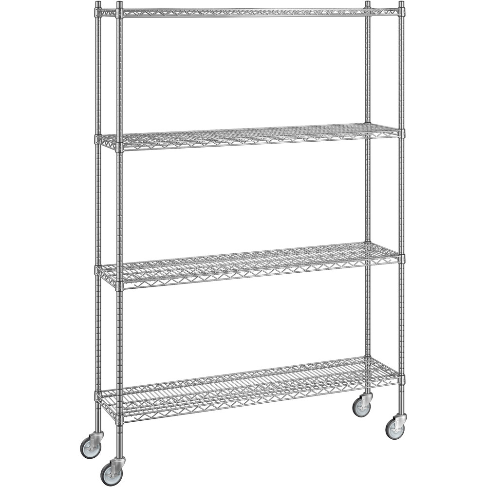 Regency 14 inch x 54 inch x 80 inch NSF Chrome Mobile Wire Shelving Starter Kit with 4 Shelves