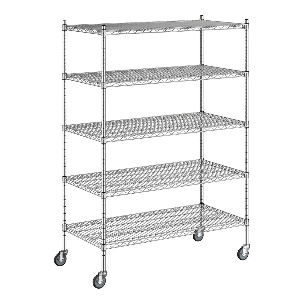 Regency 24 inch x 48 inch x 70 inch NSF Stainless Steel Wire Mobile Shelving Starter Kit with 5 Shelves