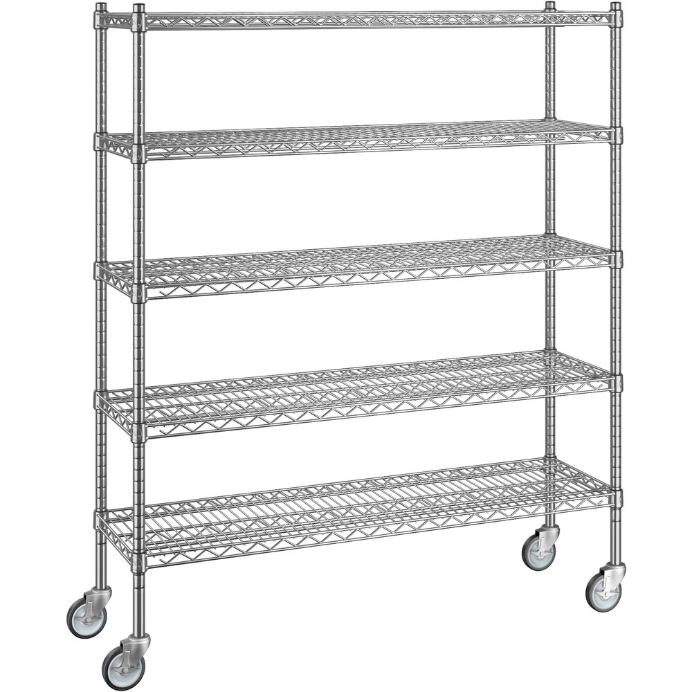 Regency 14 inch x 48 inch x 60 inch NSF Chrome Mobile Wire Shelving Starter Kit with 5 Shelves