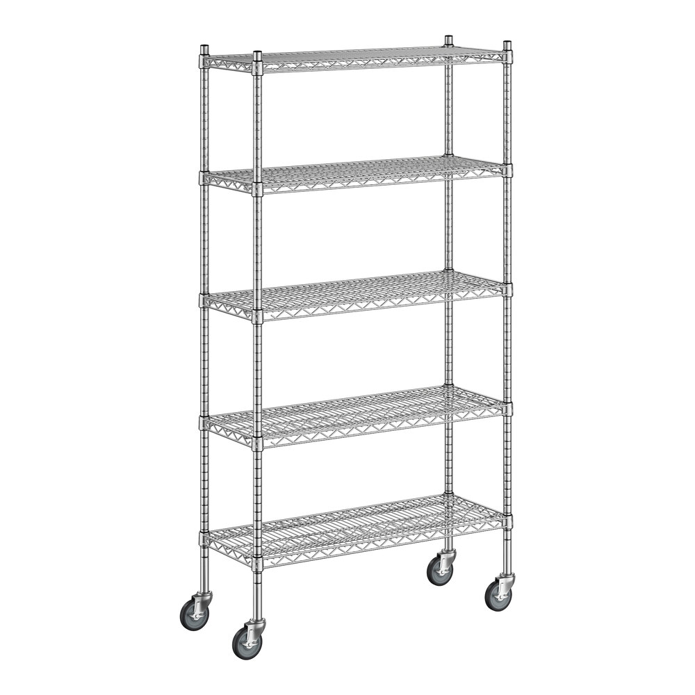 Regency 14 inch x 36 inch x 70 inch NSF Stainless Steel Wire Mobile Shelving Starter Kit with 5 Shelves