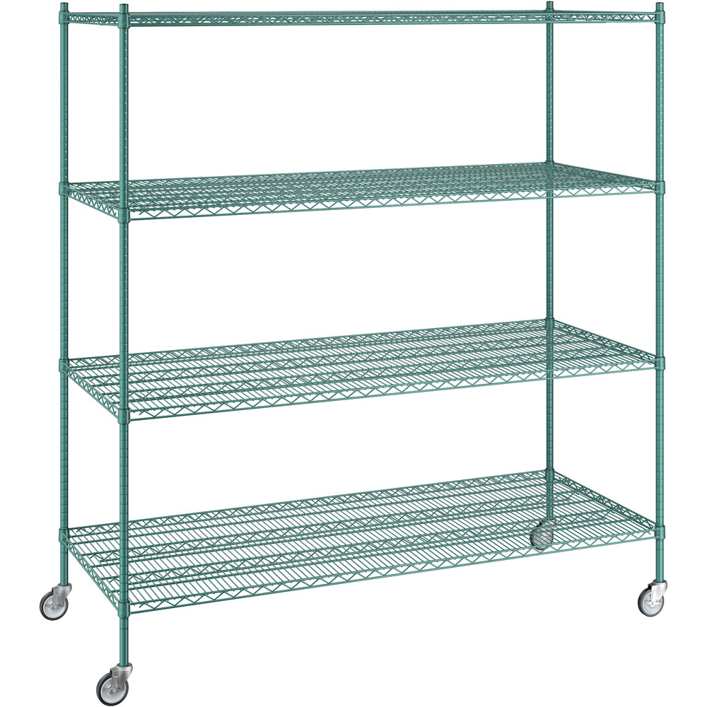 Regency 30 inch x 72 inch x 80 inch NSF Green Epoxy Mobile Wire Shelving Starter Kit with 4 Shelves