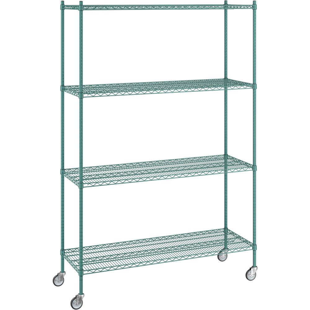 Regency 21 inch x 60 inch x 92 inch NSF Green Epoxy Mobile Wire Shelving Starter Kit with 4 Shelves