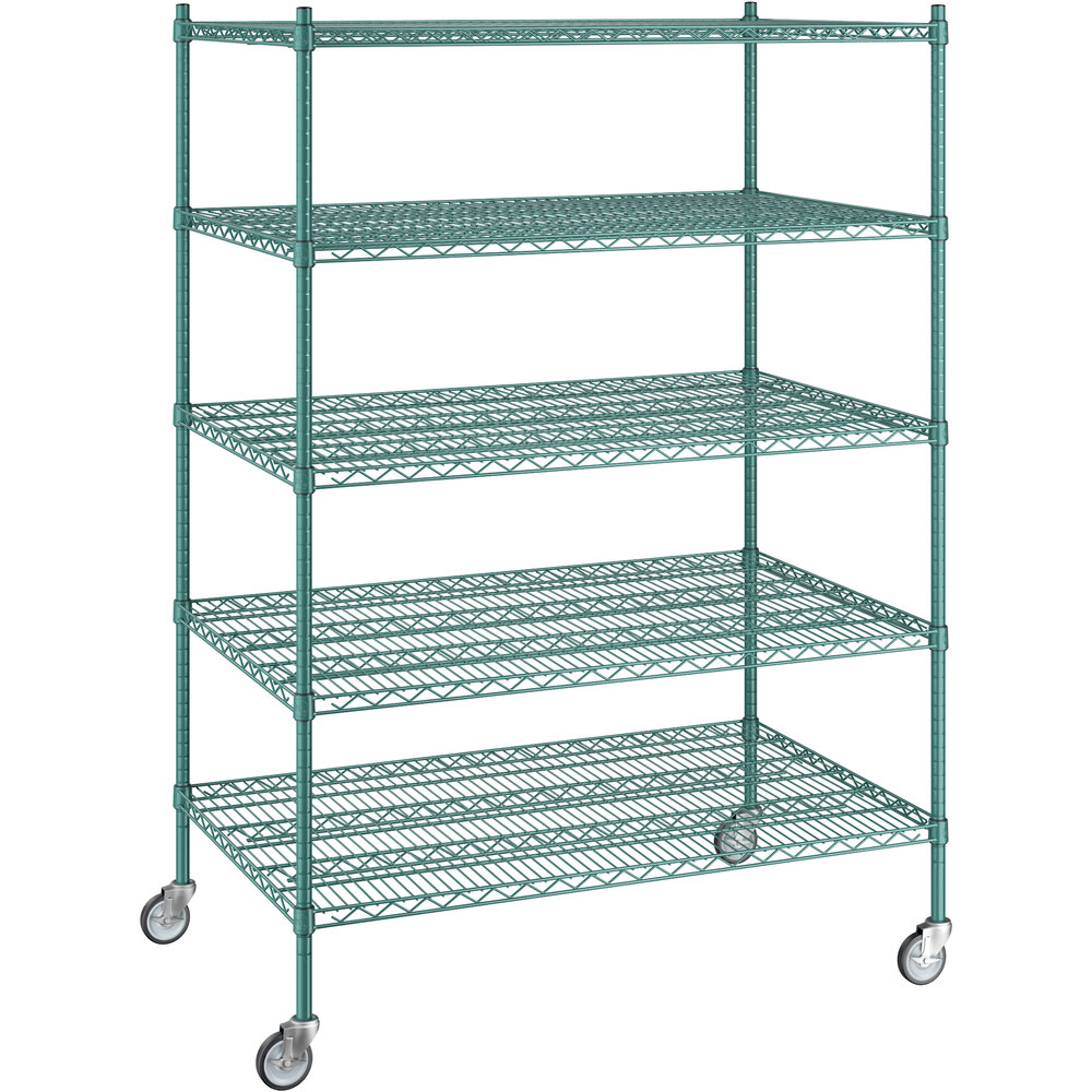 Regency 30 inch x 48 inch x 70 inch NSF Green Epoxy Mobile Wire Shelving Starter Kit with 5 Shelves