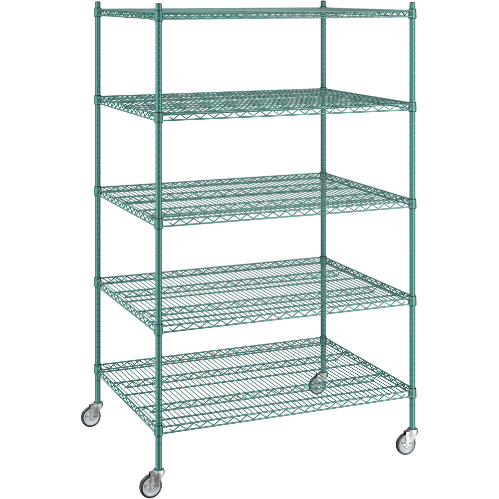 Regency 36 inch x 48 inch x 80 inch NSF Green Epoxy Mobile Wire Shelving Starter Kit with 5 Shelves
