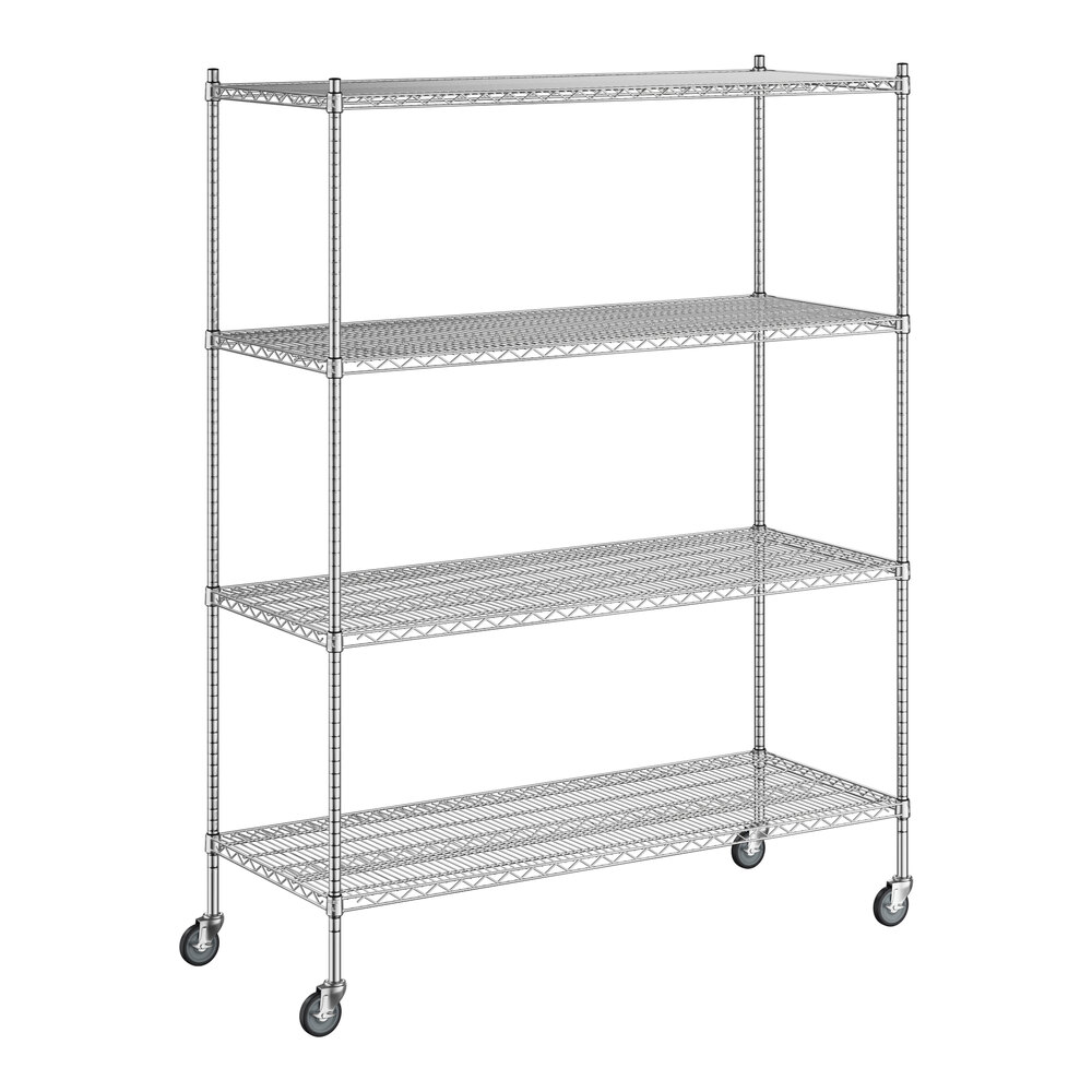 Regency 24 inch x 60 inch x 80 inch NSF Stainless Steel Wire Mobile Shelving Starter Kit with 4 Shelves