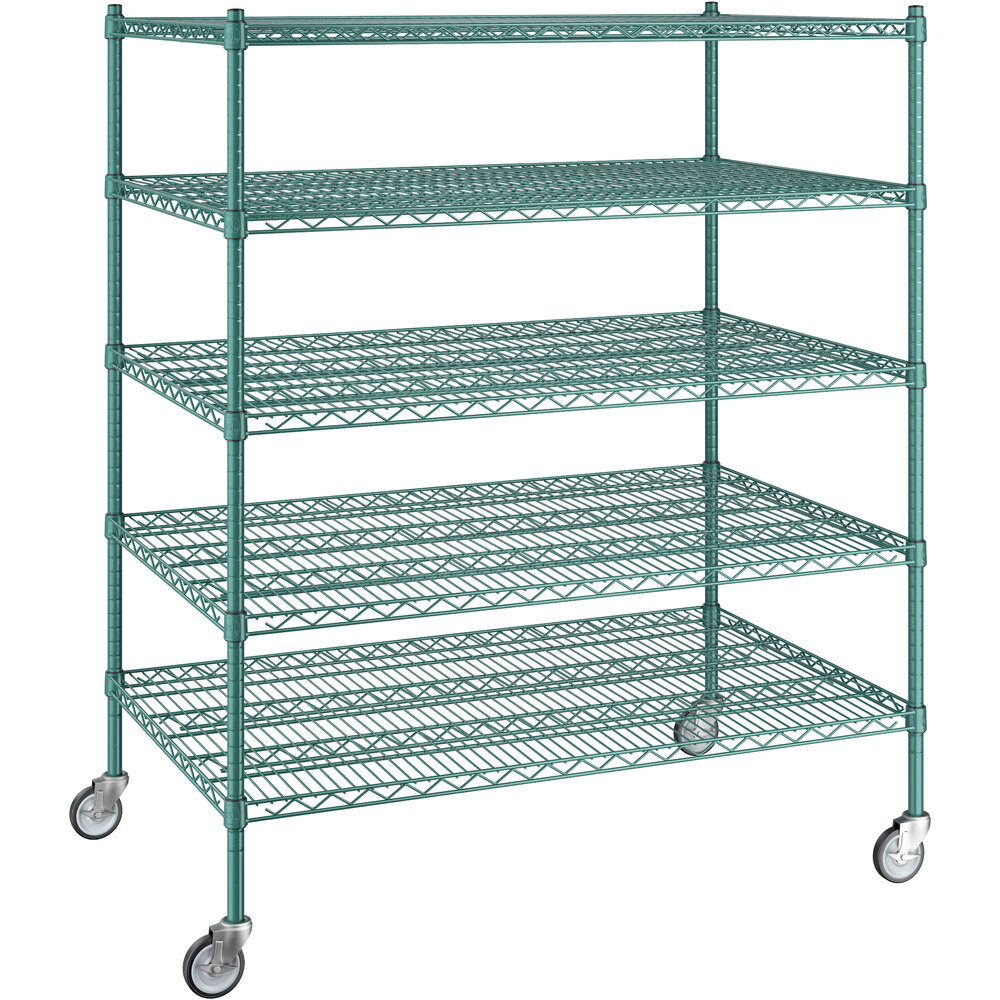 Regency 30 inch x 48 inch x 60 inch NSF Green Epoxy Mobile Wire Shelving Starter Kit with 5 Shelves