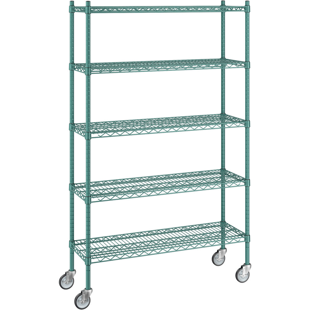 Regency 14 inch x 42 inch x 70 inch NSF Green Epoxy Mobile Wire Shelving Starter Kit with 5 Shelves