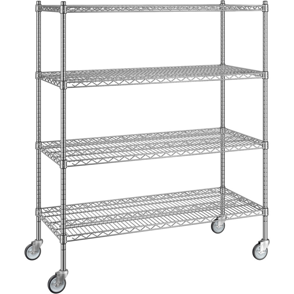Regency 21 inch x 48 inch x 60 inch NSF Chrome Mobile Wire Shelving Starter Kit with 4 Shelves