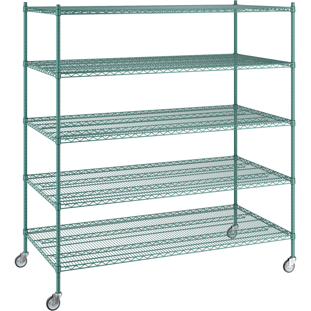 Regency 36 inch x 72 inch x 80 inch NSF Green Epoxy Mobile Wire Shelving Starter Kit with 5 Shelves