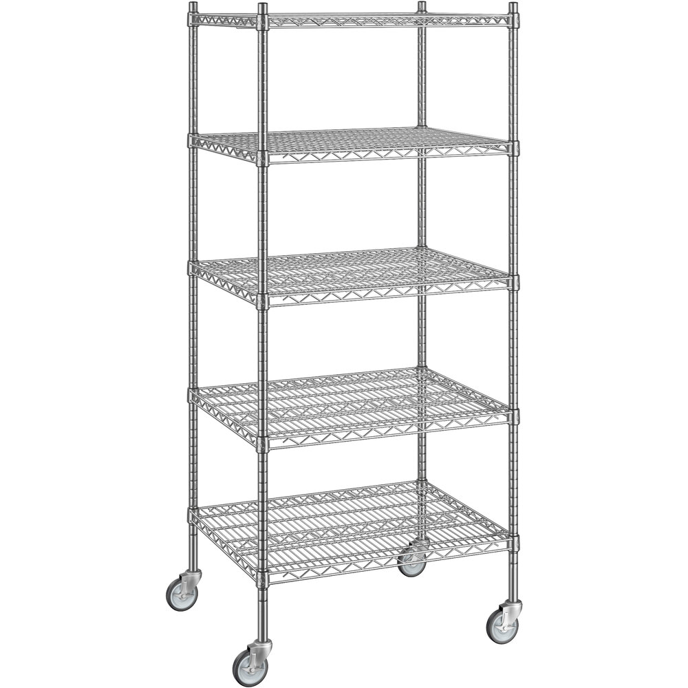 Regency 24 inch x 30 inch x 70 inch NSF Chrome Mobile Wire Shelving Starter Kit with 5 Shelves