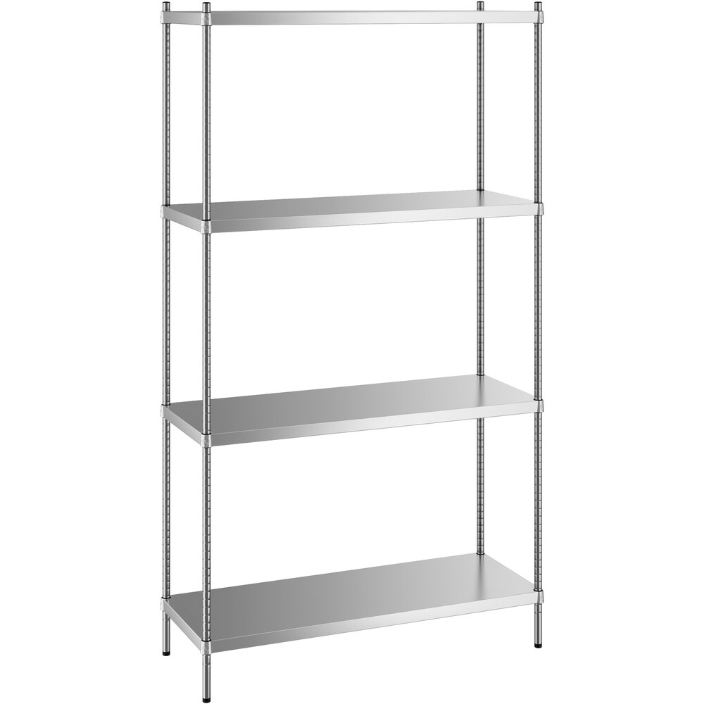 Regency 18 inch x 48 inch x 86 inch NSF Solid Stainless Steel Stationary Shelving Starter Kit with 4 Shelves