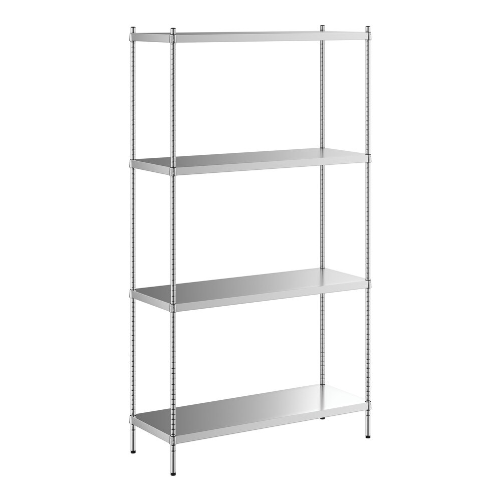 Regency 18 inch x 48 inch x 86 inch NSF Solid Stainless Steel Stationary Shelving Starter Kit with 4 Shelves