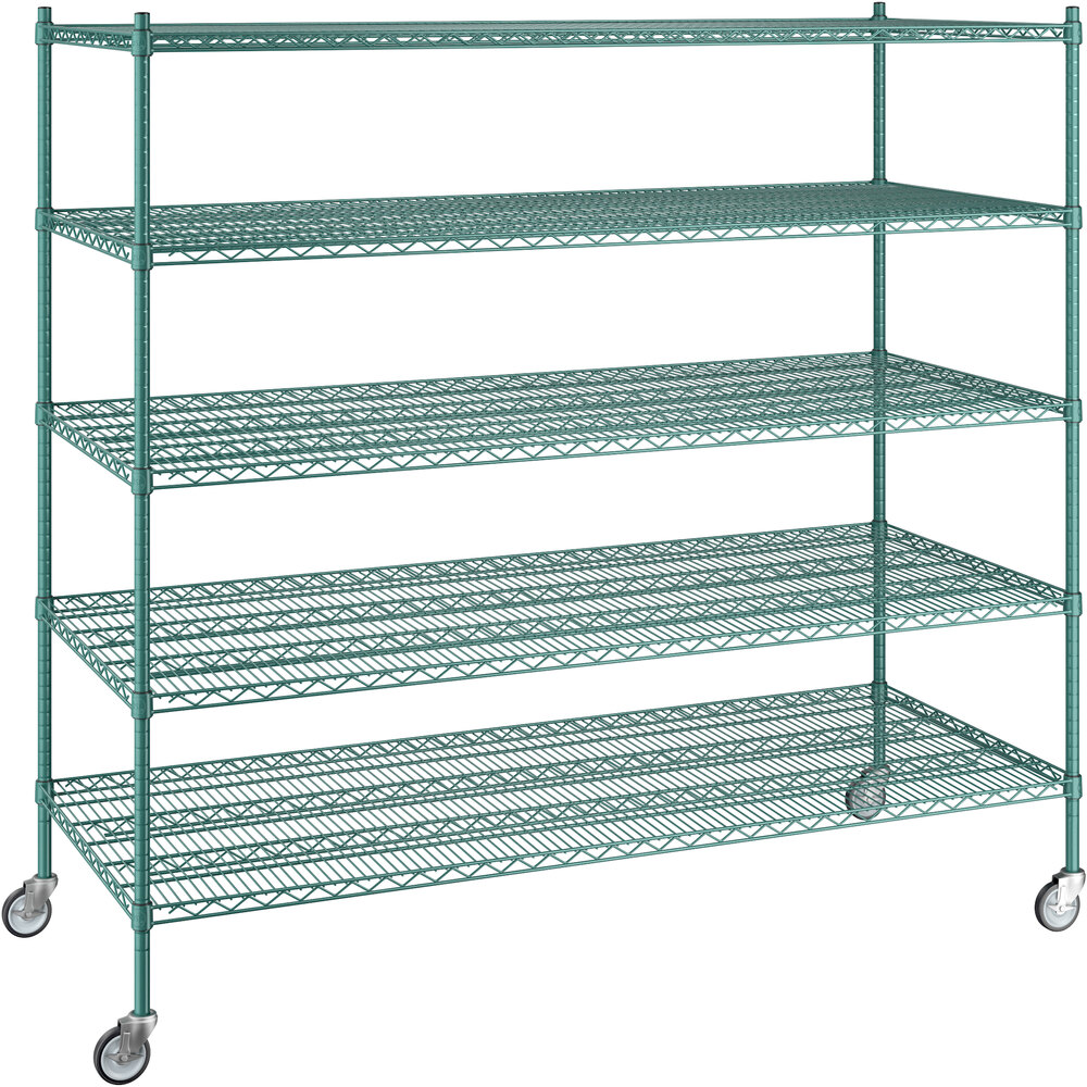 Regency 30 inch x 72 inch x 70 inch NSF Green Epoxy Mobile Wire Shelving Starter Kit with 5 Shelves