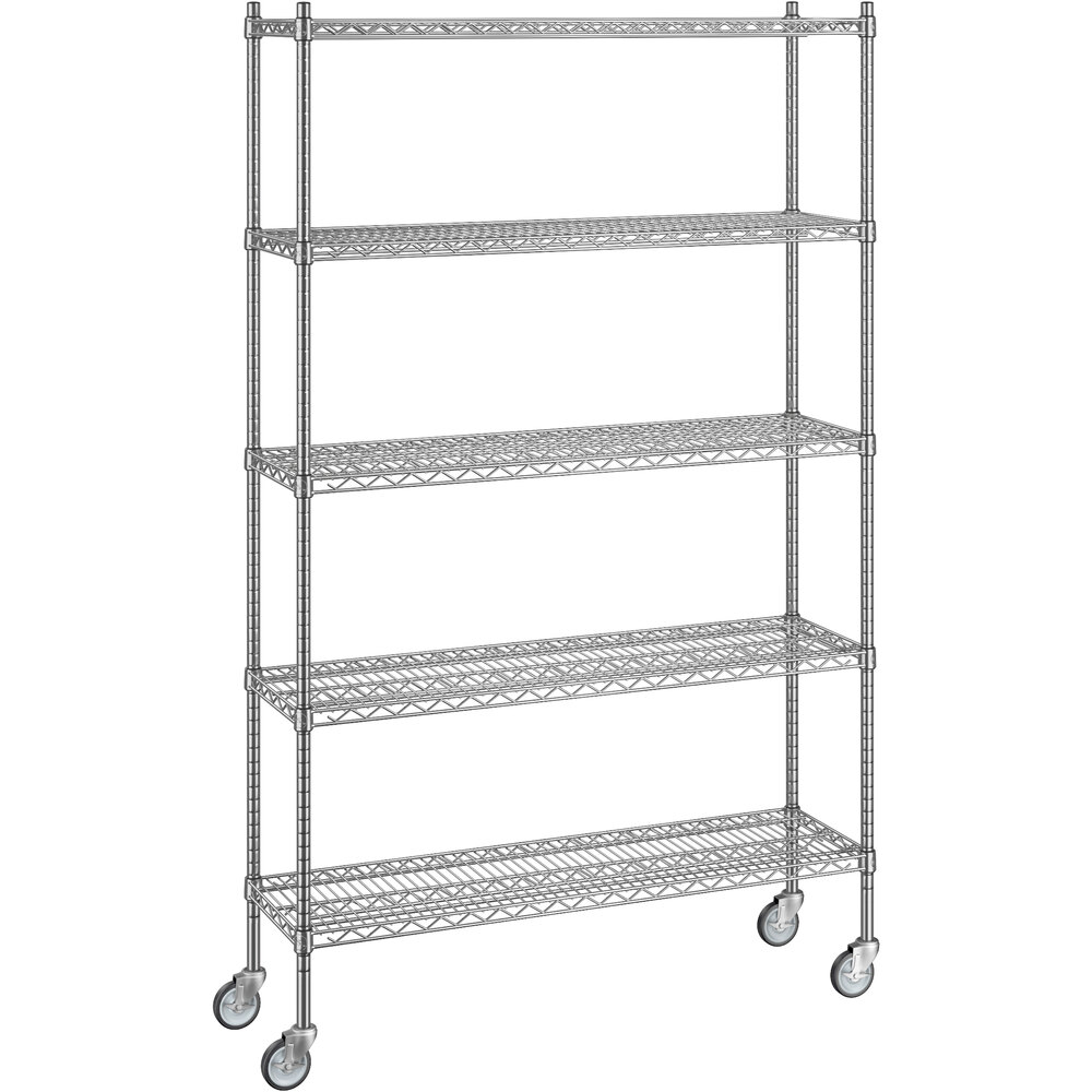 Regency 14 inch x 48 inch x 80 inch NSF Stainless Steel Wire Mobile Shelving Starter Kit with 5 Shelves