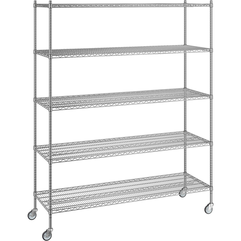 Regency 24 inch x 72 inch x 92 inch NSF Chrome Mobile Wire Shelving Starter Kit with 5 Shelves