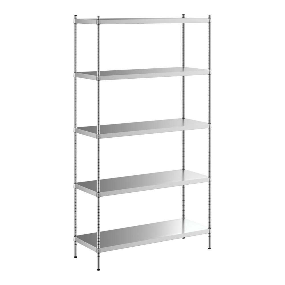 Regency 18 inch x 48 inch x 86 inch NSF Solid Stainless Steel Stationary Shelving Starter Kit with 5 Shelves
