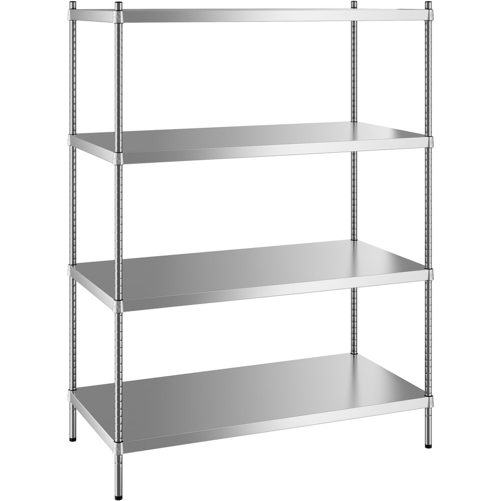 Regency 24 inch x 48 inch x 64 inch NSF Solid Stainless Steel Stationary Shelving Starter Kit with 4 Shelves