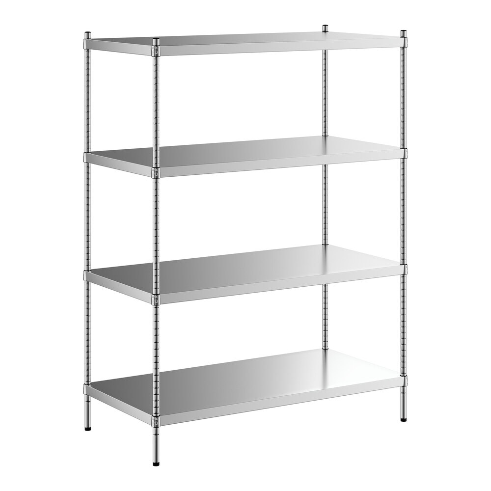 Regency 24 inch x 48 inch x 64 inch NSF Solid Stainless Steel Stationary Shelving Starter Kit with 4 Shelves