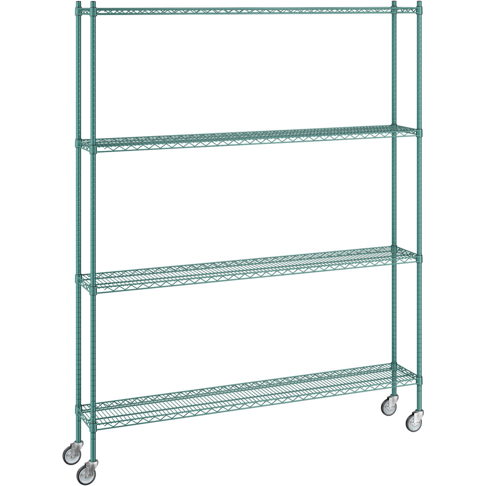Regency 12 inch x 72 inch x 92 inch NSF Green Epoxy Mobile Wire Shelving Starter Kit with 4 Shelves