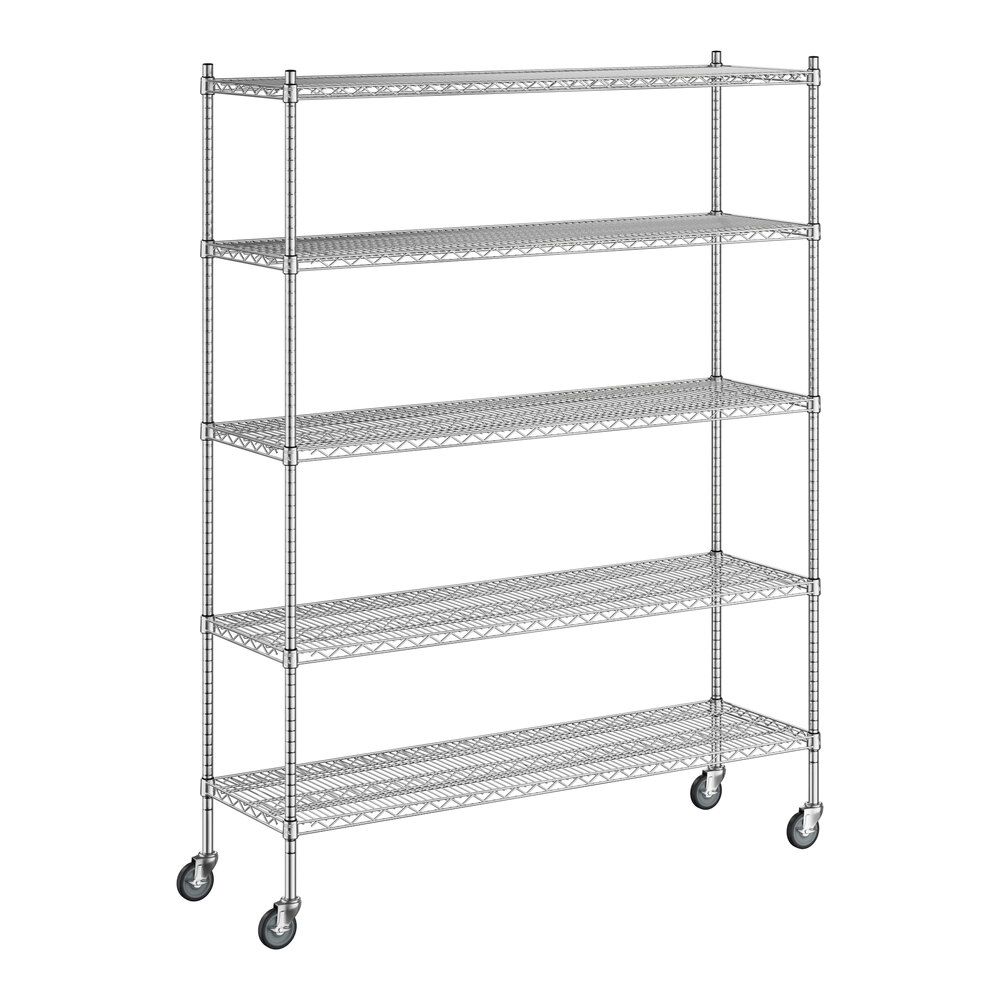 Regency 18 inch x 60 inch x 80 inch NSF Stainless Steel Wire Mobile Shelving Starter Kit with 5 Shelves