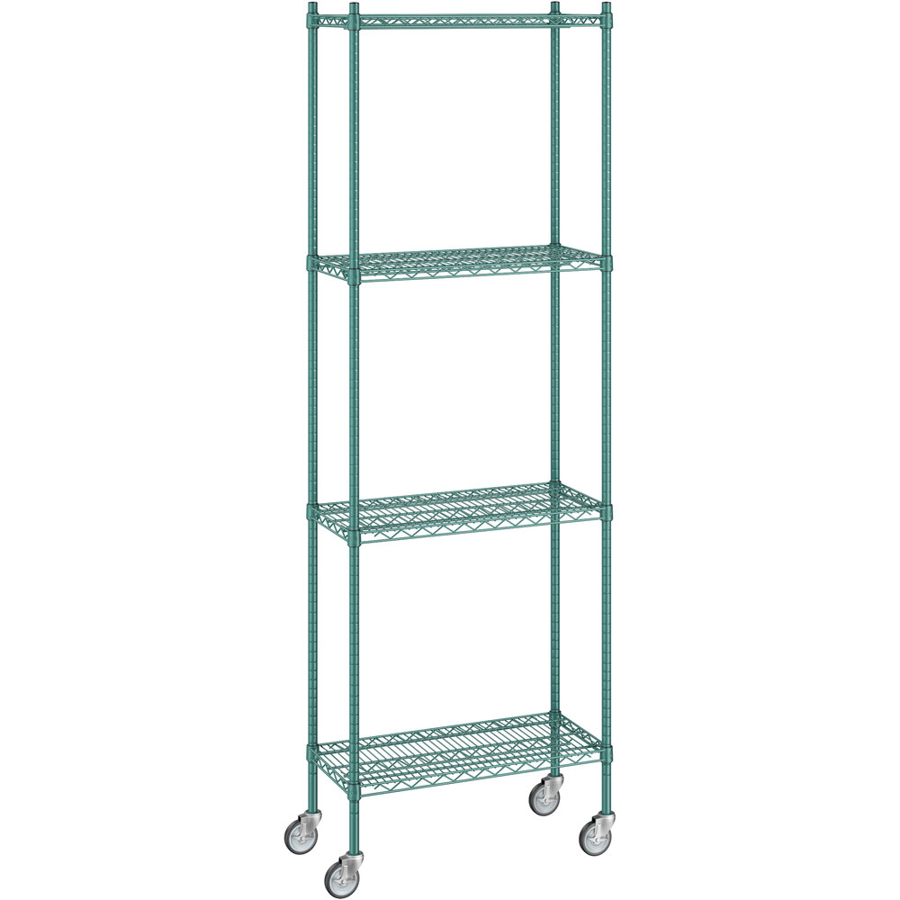 Regency 14 inch x 30 inch x 92 inch NSF Green Epoxy Mobile Wire Shelving Starter Kit with 4 Shelves