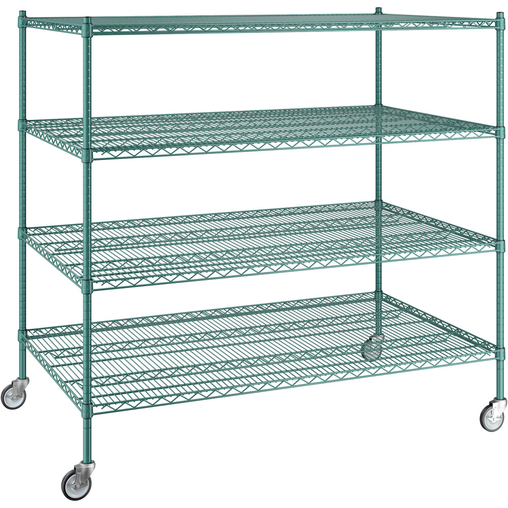 Regency 36 inch x 60 inch x 60 inch NSF Green Epoxy Mobile Wire Shelving Starter Kit with 4 Shelves