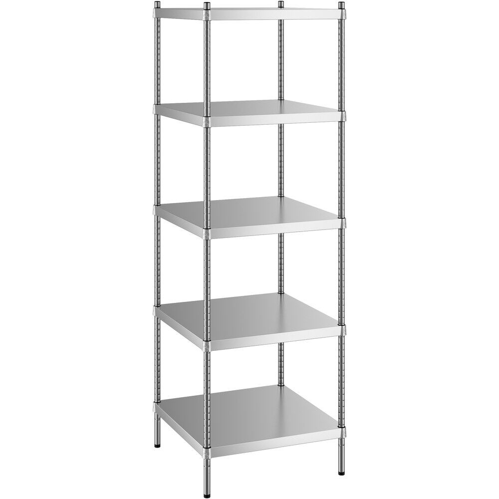 Regency 24 inch x 24 inch x 74 inch NSF Solid Stainless Steel Stationary Shelving Starter Kit with 5 Shelves
