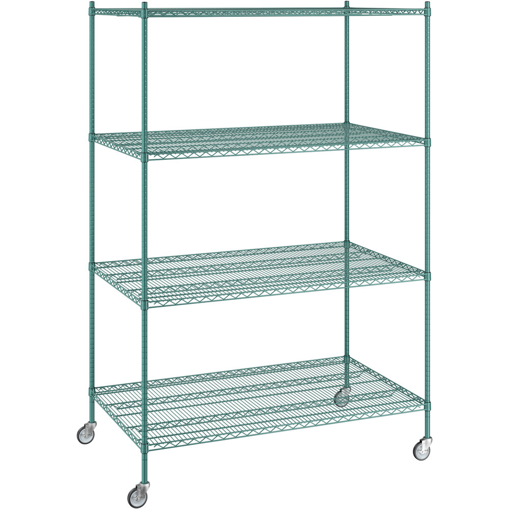 Regency 36 inch x 60 inch x 92 inch NSF Green Epoxy Mobile Wire Shelving Starter Kit with 4 Shelves