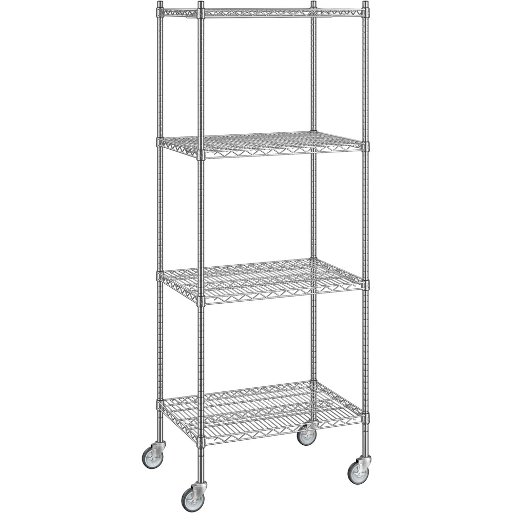 Regency 21 inch x 30 inch x 80 inch NSF Chrome Mobile Wire Shelving Starter Kit with 4 Shelves