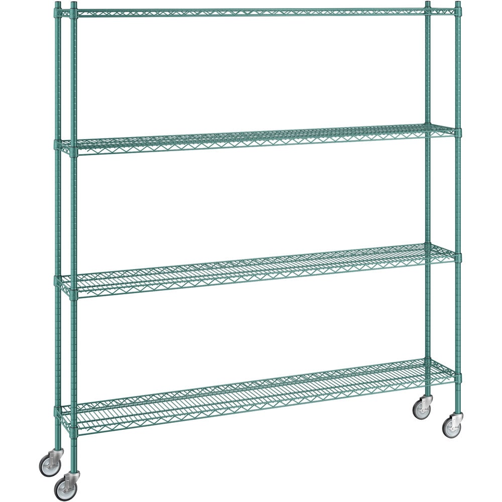 Regency 12 inch x 72 inch x 80 inch NSF Green Epoxy Mobile Wire Shelving Starter Kit with 4 Shelves