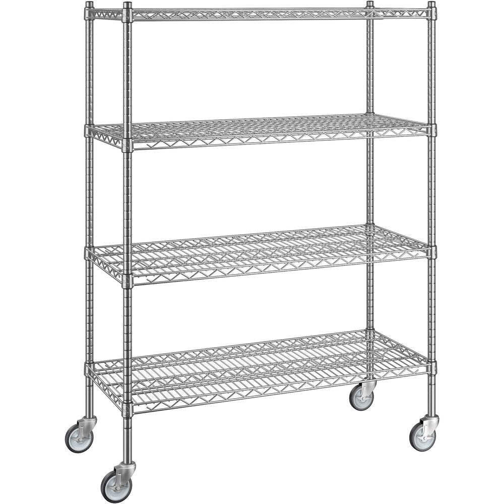Regency 18 inch x 42 inch x 60 inch NSF Chrome Mobile Wire Shelving Starter Kit with 4 Shelves
