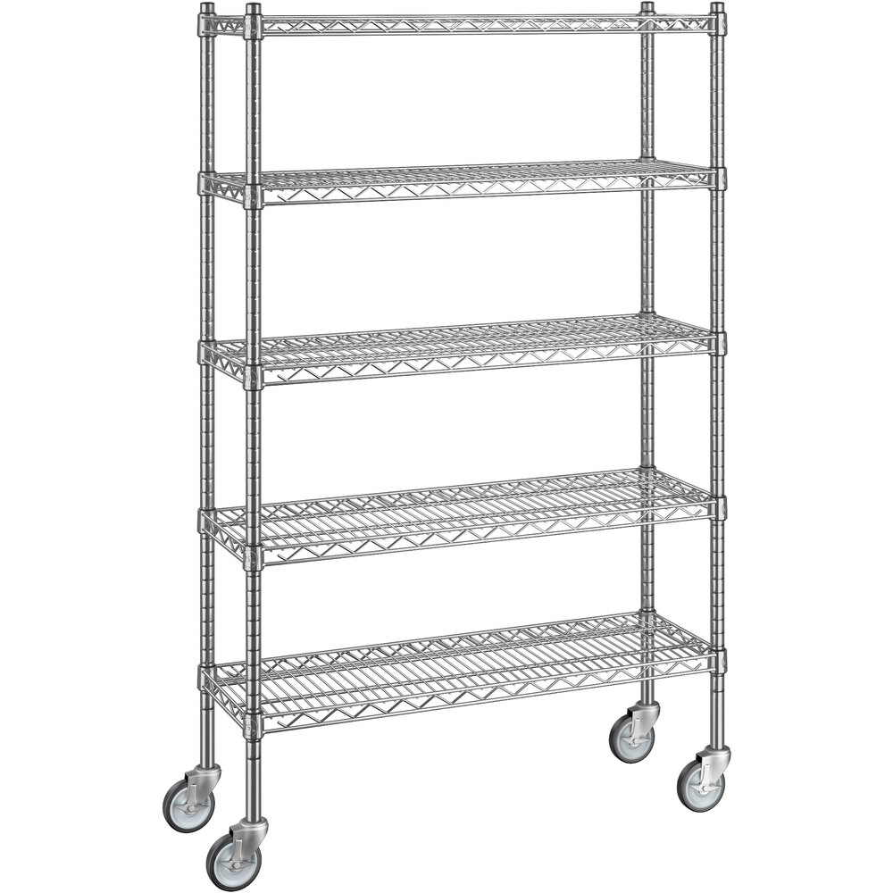 Regency 12 inch x 36 inch x 60 inch NSF Chrome Mobile Wire Shelving Starter Kit with 5 Shelves