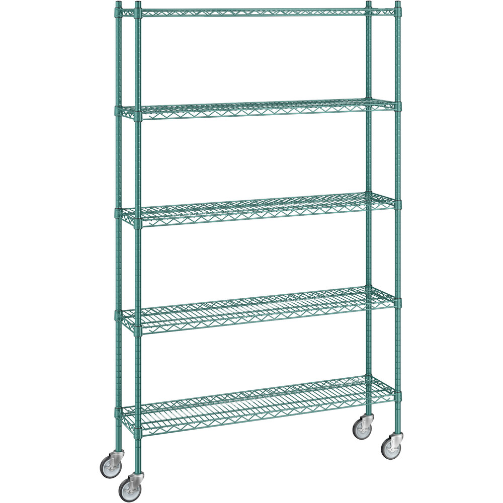 Regency 12 inch x 48 inch x 80 inch NSF Green Epoxy Mobile Wire Shelving Starter Kit with 5 Shelves
