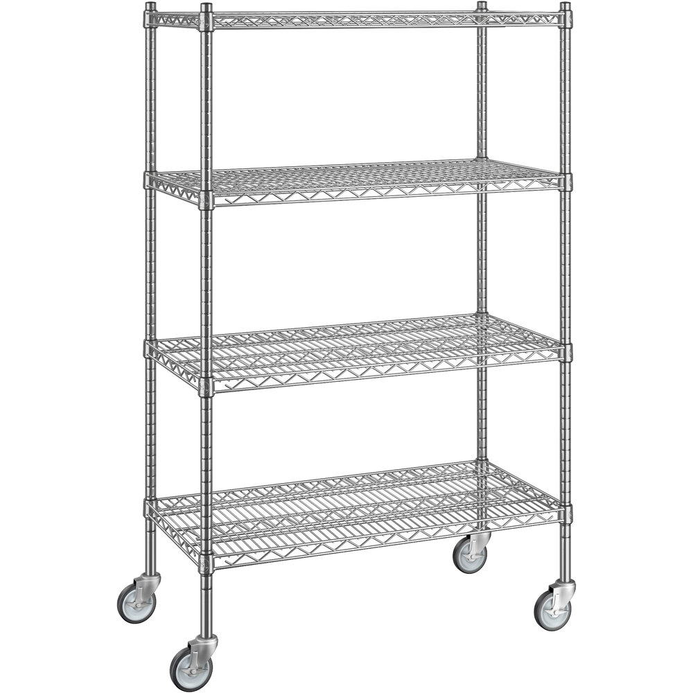 Regency 18 inch x 36 inch x 60 inch NSF Chrome Mobile Wire Shelving Starter Kit with 4 Shelves