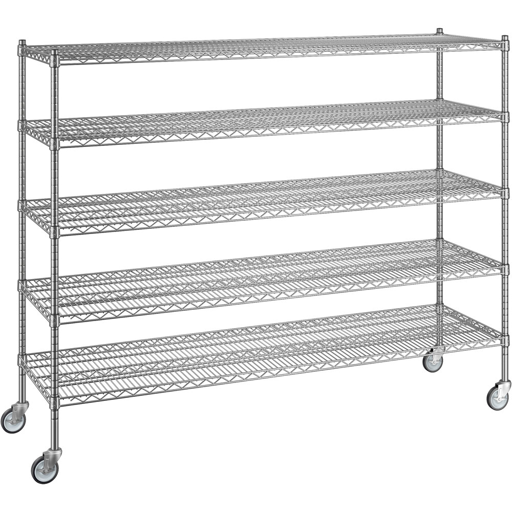 Regency 21 inch x 72 inch x 60 inch NSF Chrome Mobile Wire Shelving Starter Kit with 5 Shelves