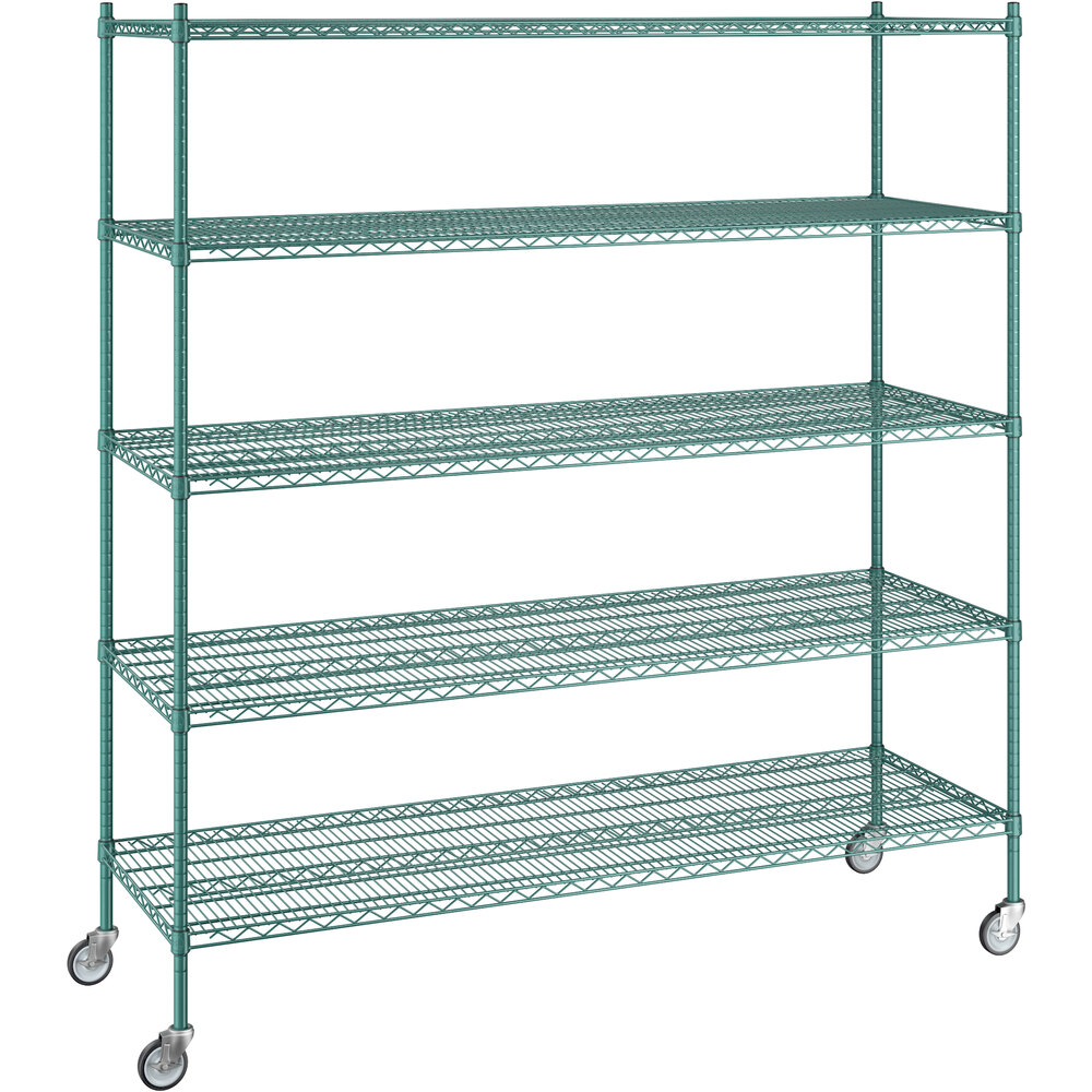 Regency 24 inch x 72 inch x 80 inch NSF Green Epoxy Mobile Wire Shelving Starter Kit with 5 Shelves