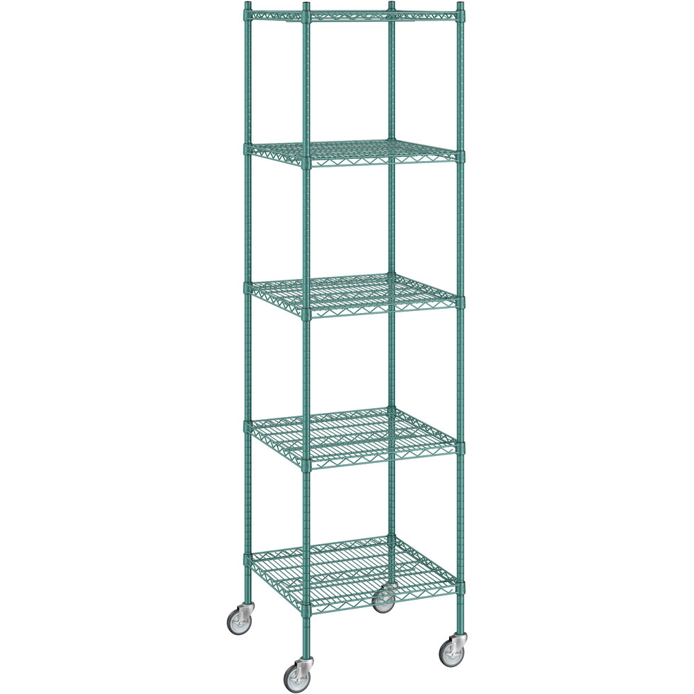 Regency 24 inch x 24 inch x 92 inch NSF Green Epoxy Mobile Wire Shelving Starter Kit with 5 Shelves