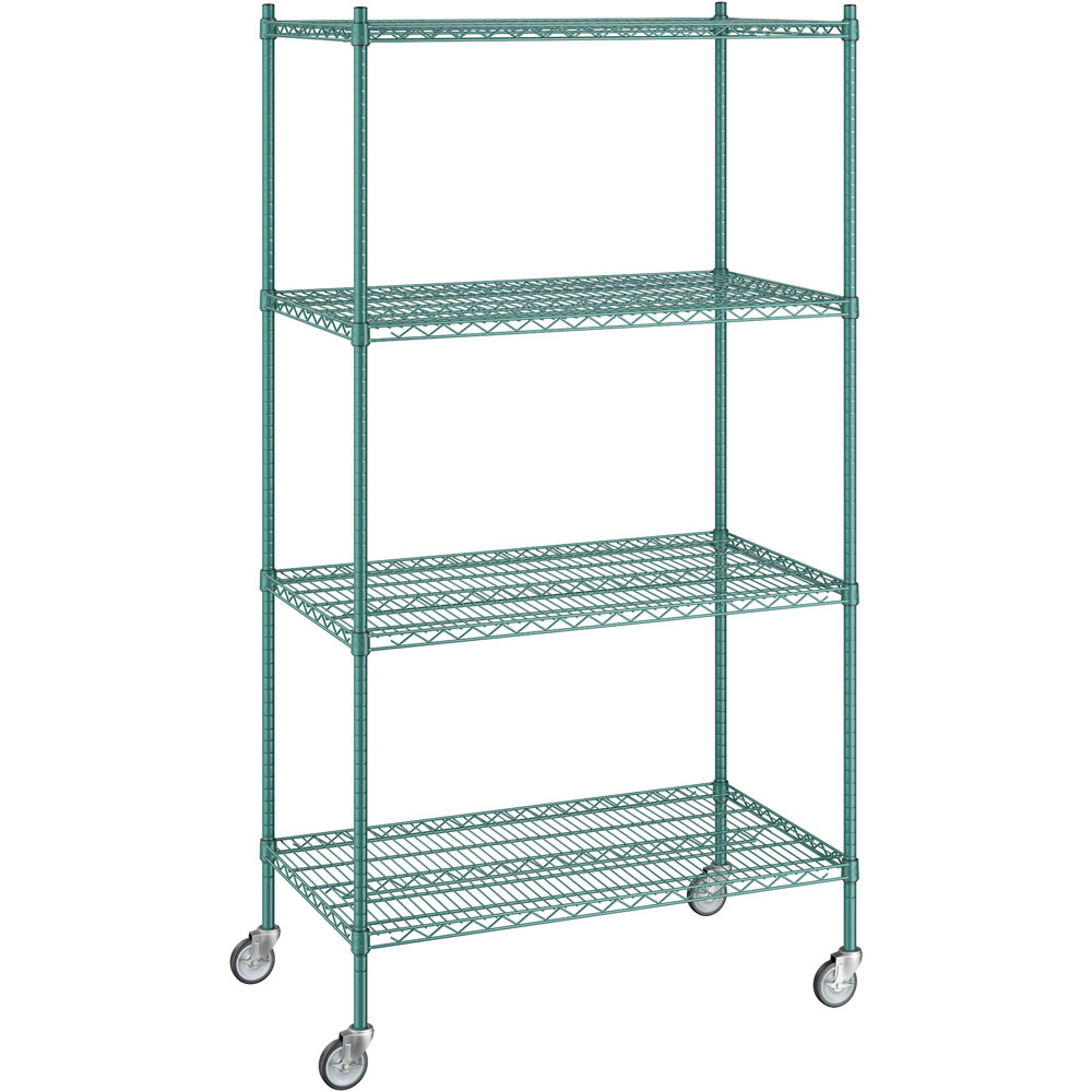 Regency 24 inch x 42 inch x 80 inch NSF Green Epoxy Mobile Wire Shelving Starter Kit with 4 Shelves