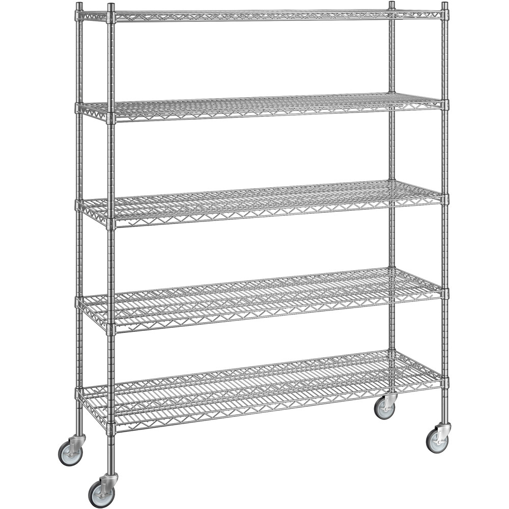 Regency 18 inch x 54 inch x 70 inch NSF Chrome Mobile Wire Shelving Starter Kit with 5 Shelves
