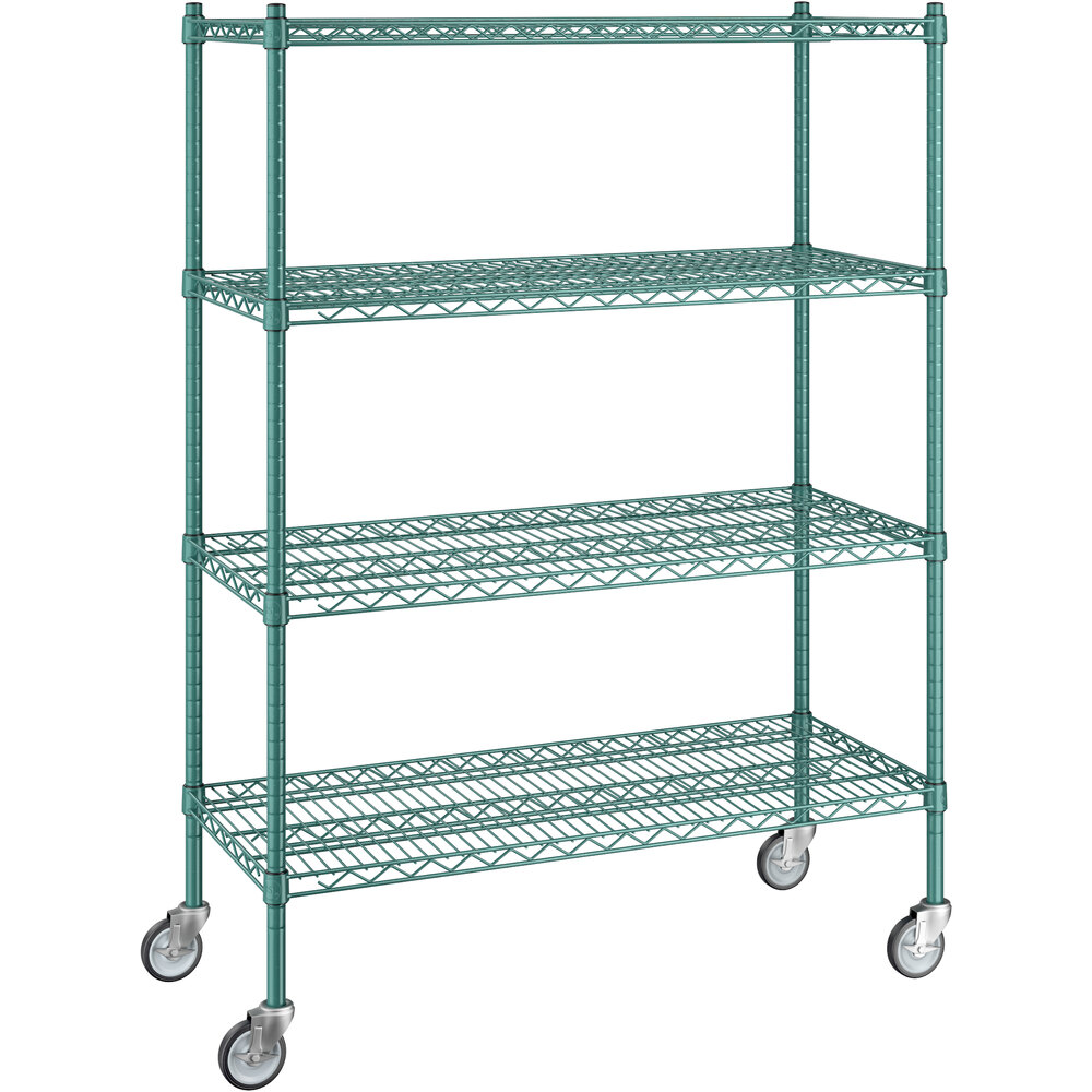 Regency 18 inch x 42 inch x 60 inch NSF Green Epoxy Mobile Wire Shelving Starter Kit with 4 Shelves