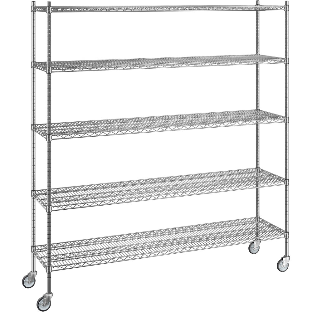 Regency 18 inch x 72 inch x 80 inch NSF Stainless Steel Wire Mobile Shelving Starter Kit with 5 Shelves