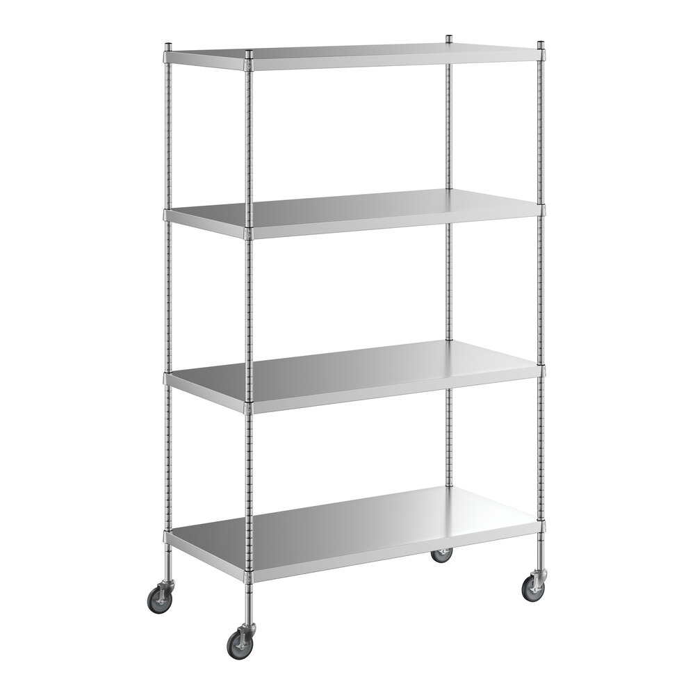 Regency 24 inch x 48 inch x 80 inch NSF Solid Stainless Steel Mobile Shelving Starter Kit with 4 Shelves