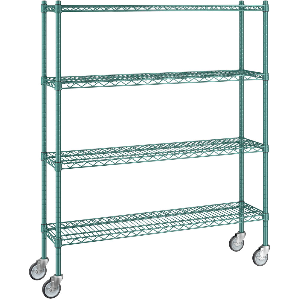 Regency 12 inch x 48 inch x 60 inch NSF Green Epoxy Mobile Wire Shelving Starter Kit with 4 Shelves