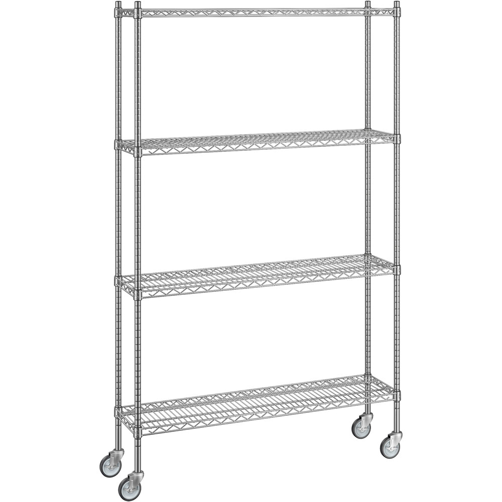 Regency 12 inch x 48 inch x 80 inch NSF Stainless Steel Wire Mobile Shelving Starter Kit with 4 Shelves