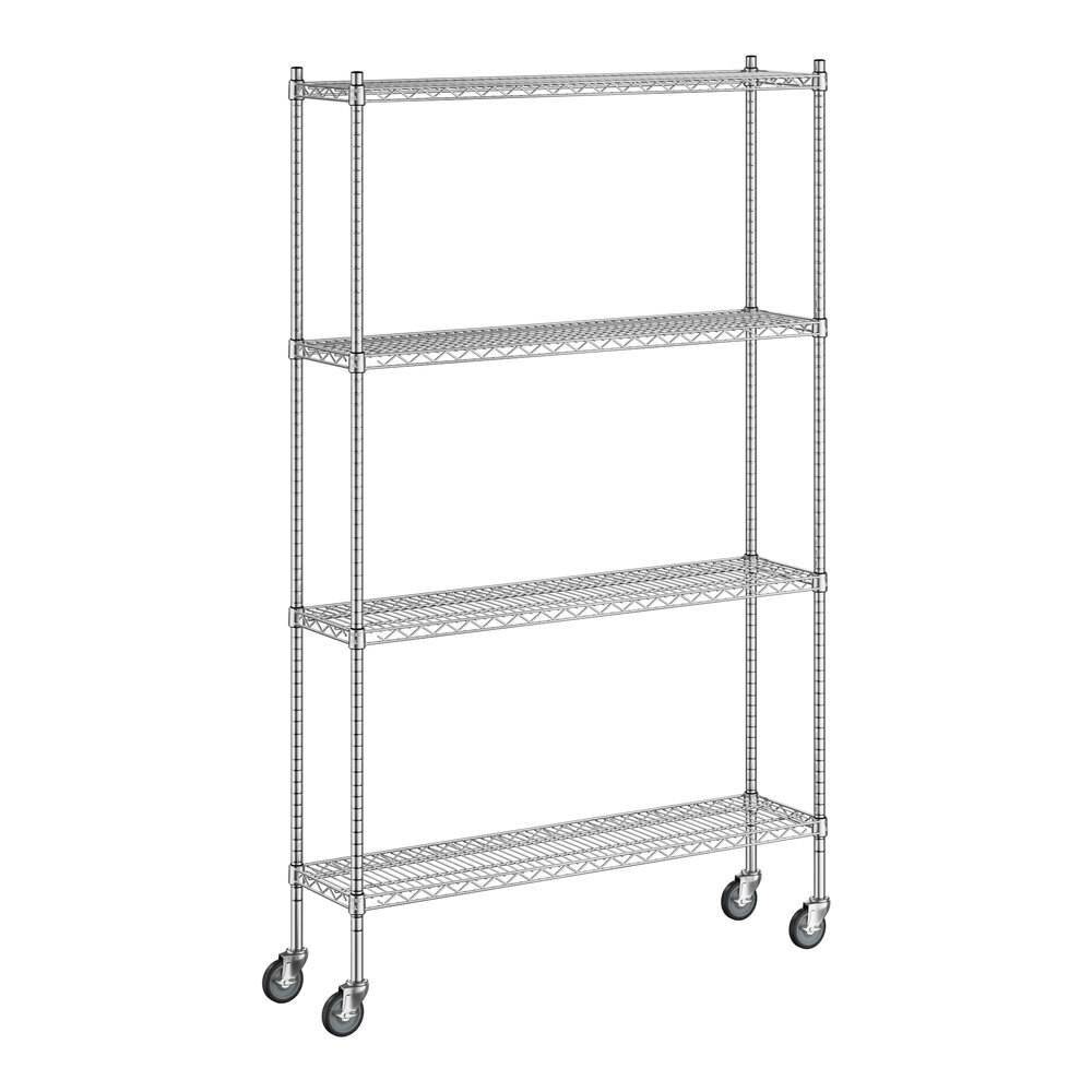 Regency 12 inch x 48 inch x 80 inch NSF Stainless Steel Wire Mobile Shelving Starter Kit with 4 Shelves