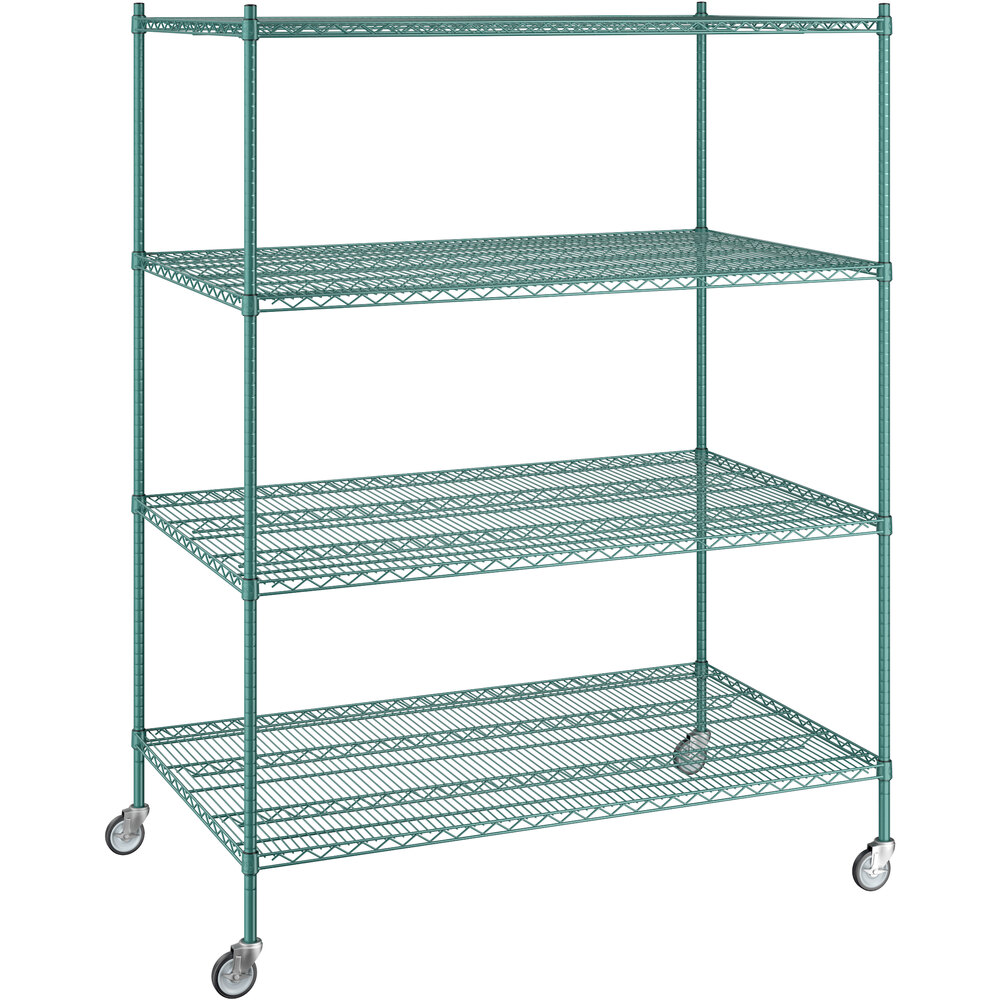 Regency 36 inch x 60 inch x 80 inch NSF Green Epoxy Mobile Wire Shelving Starter Kit with 4 Shelves