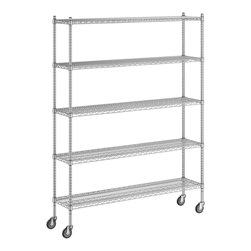 Regency 14 inch x 60 inch x 80 inch NSF Stainless Steel Wire Mobile Shelving Starter Kit with 5 Shelves