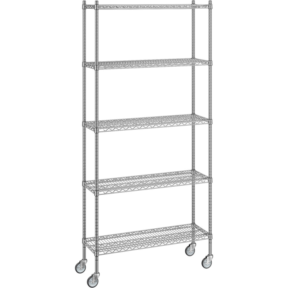 Regency 14 inch x 42 inch x 92 inch NSF Chrome Mobile Wire Shelving Starter Kit with 5 Shelves